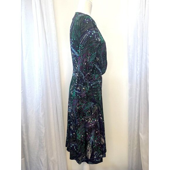 Cache Wrap Dress Long Sleeve Abstract Geometric Print Ladies Size MED Belted - Picture 3 of 8